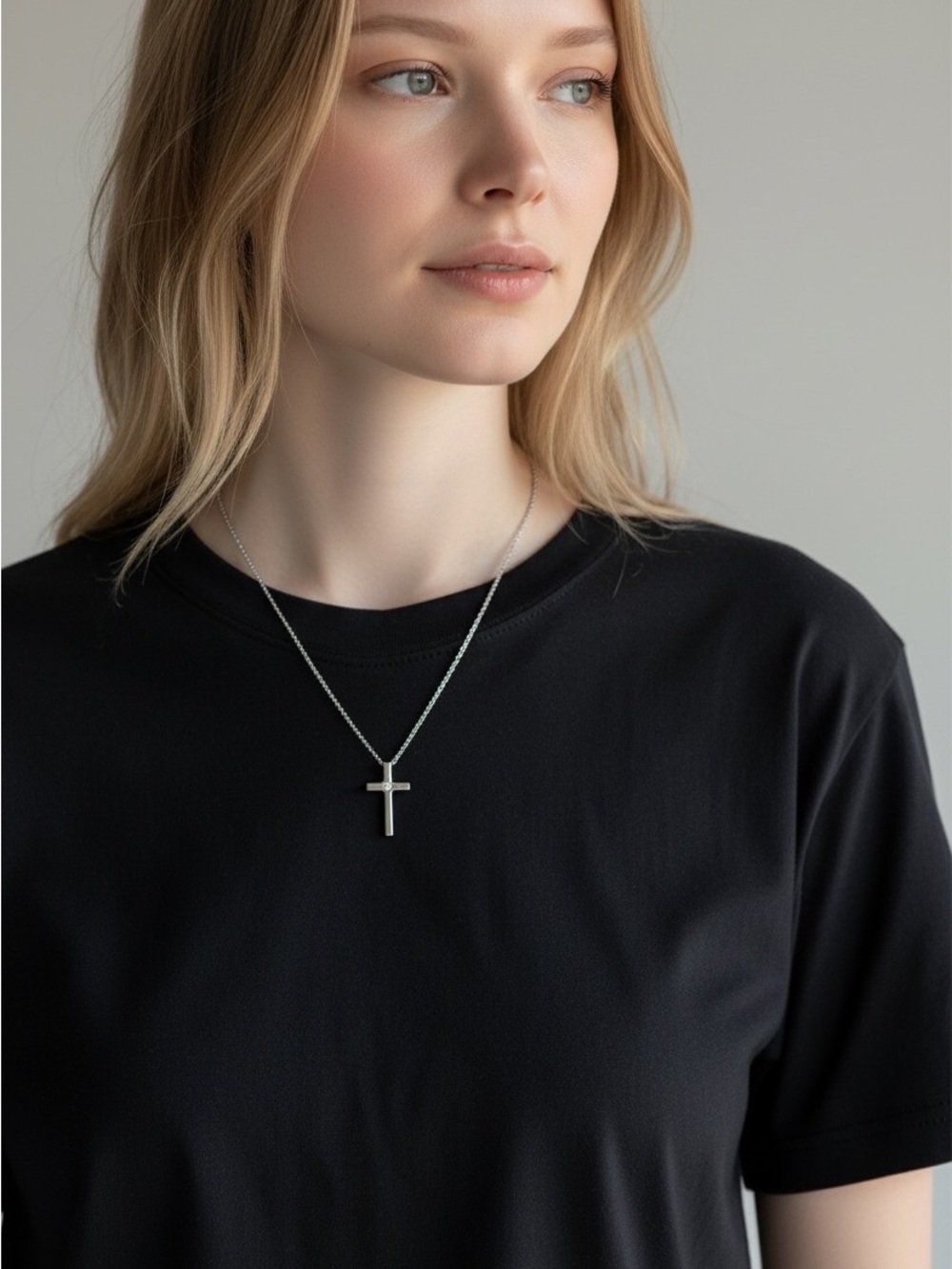 10/21 Sterling Silver Cross Pendant Necklace - Silver